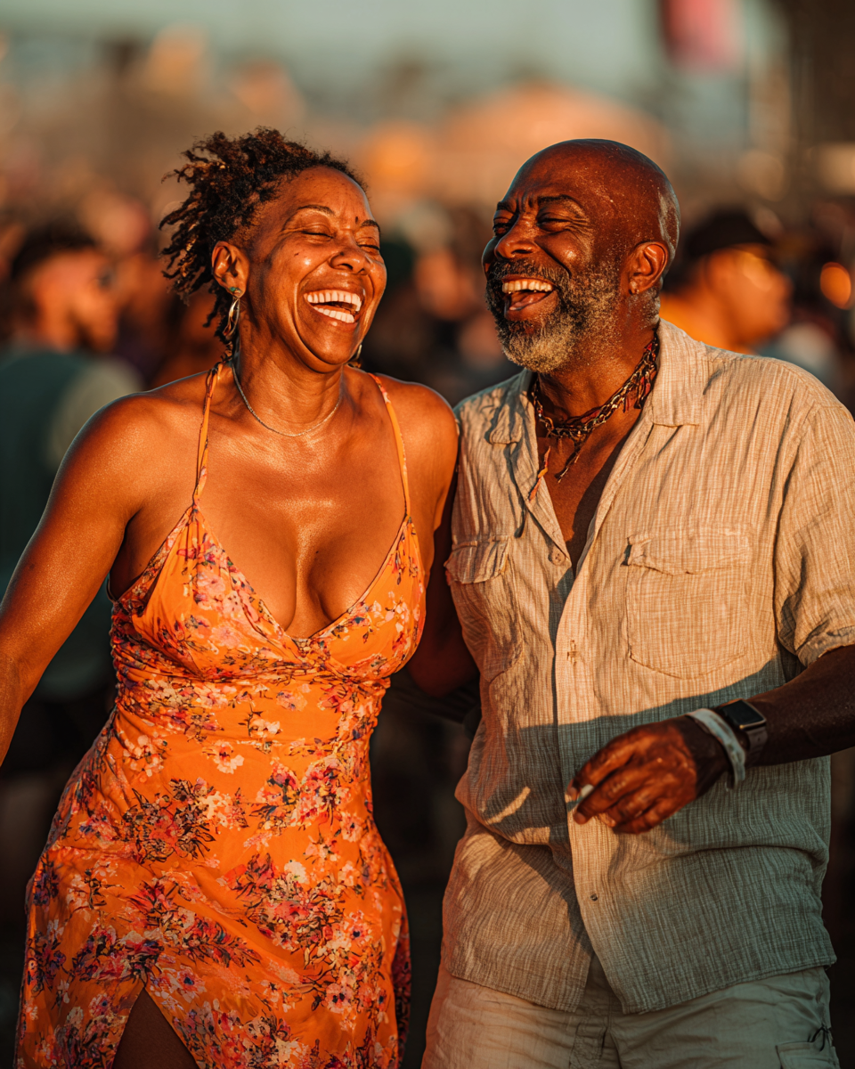 Couple laughing at festival