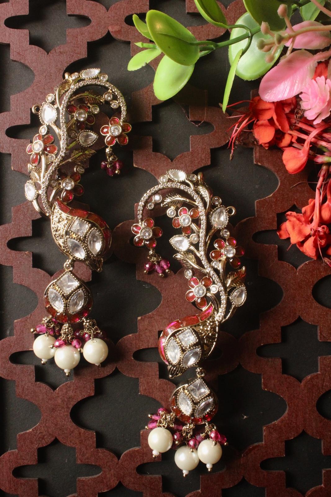 Beautiful Polki with Ruby, Diamond and Pearl Jhumki - DBS-ER007