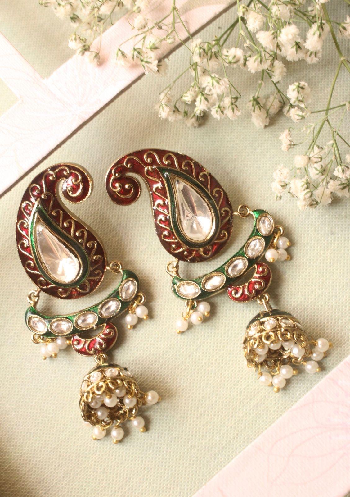 Traditional Polki Jhumka with Meenakari - DBS-ER008