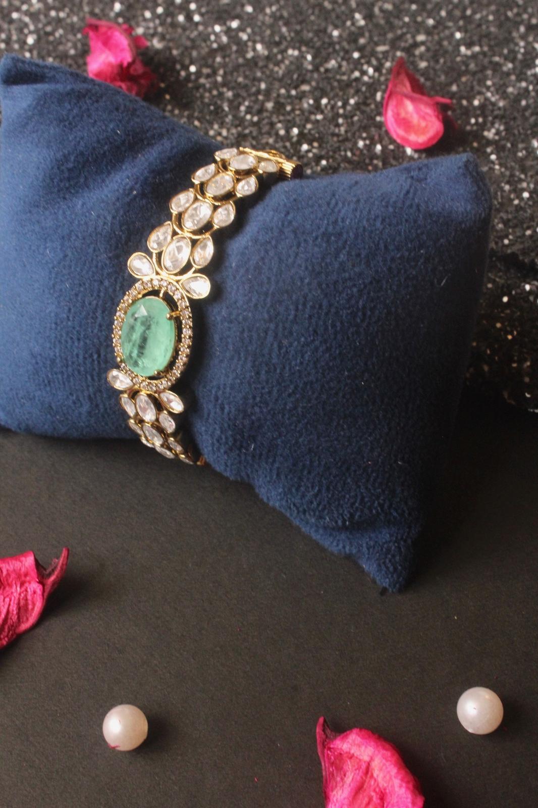 Stylish Polki with Mint Green Stone Bracelet - DBS-BG008