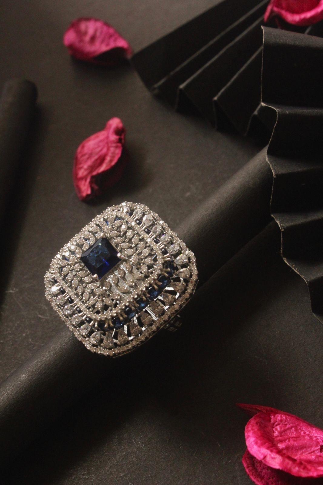 Big Cocktail Ring with Navy Blue Stone - DBS-RG005