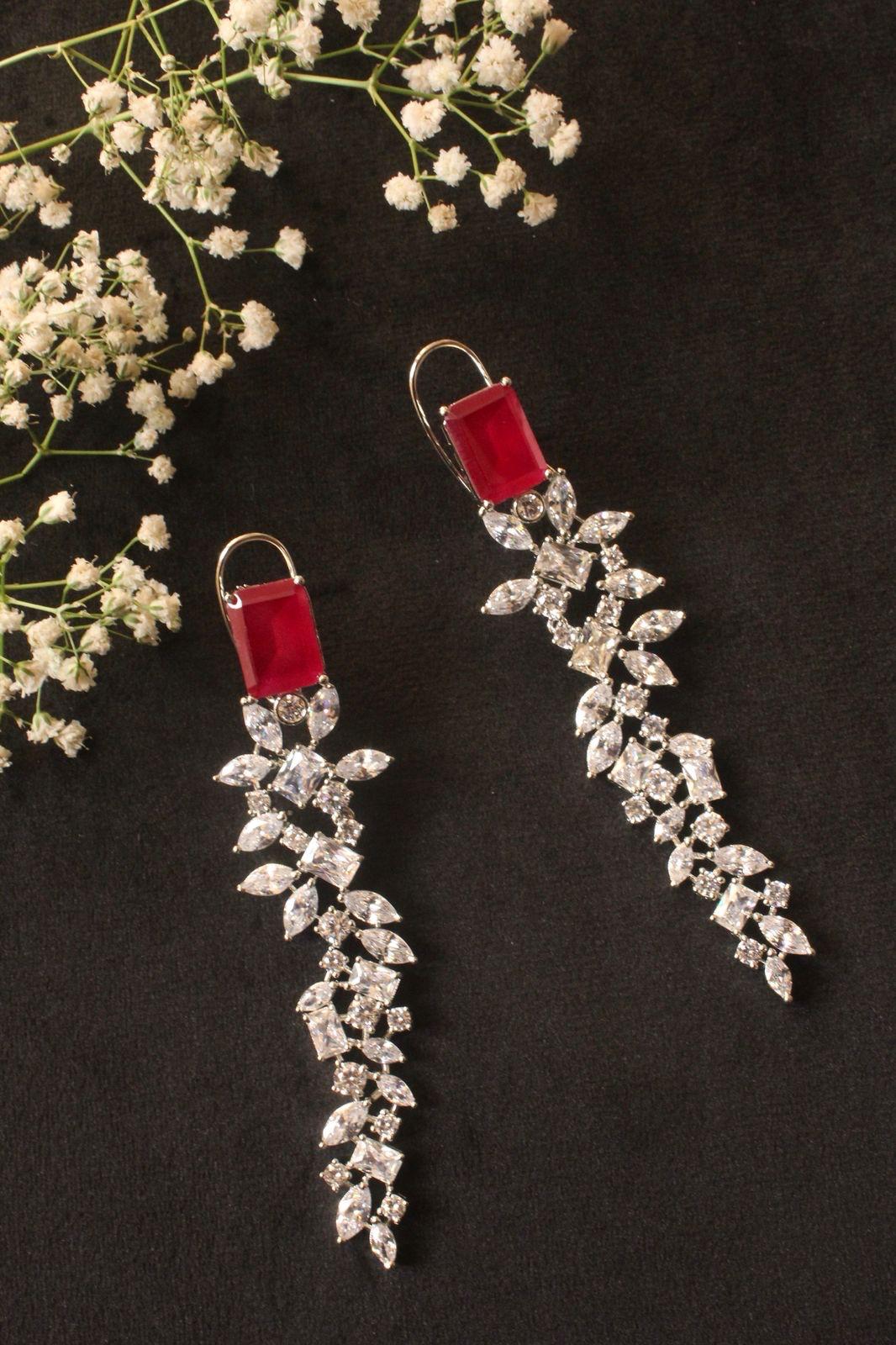 Diamond with Red Stone Cocktail Style Earrings - DBS-ER002