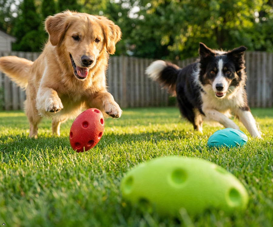 Dog with rugby ball