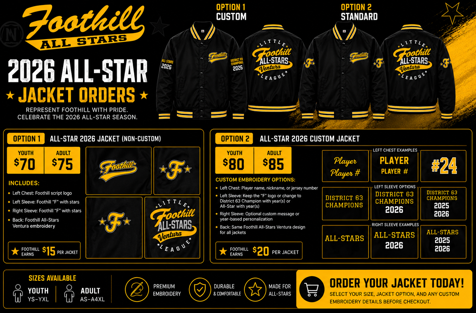 2026 Foothill All-Star Jacket — front and back mockup