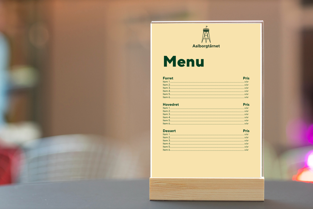 Aalborgtårnet — menukort i restaurant (real-world mockup).