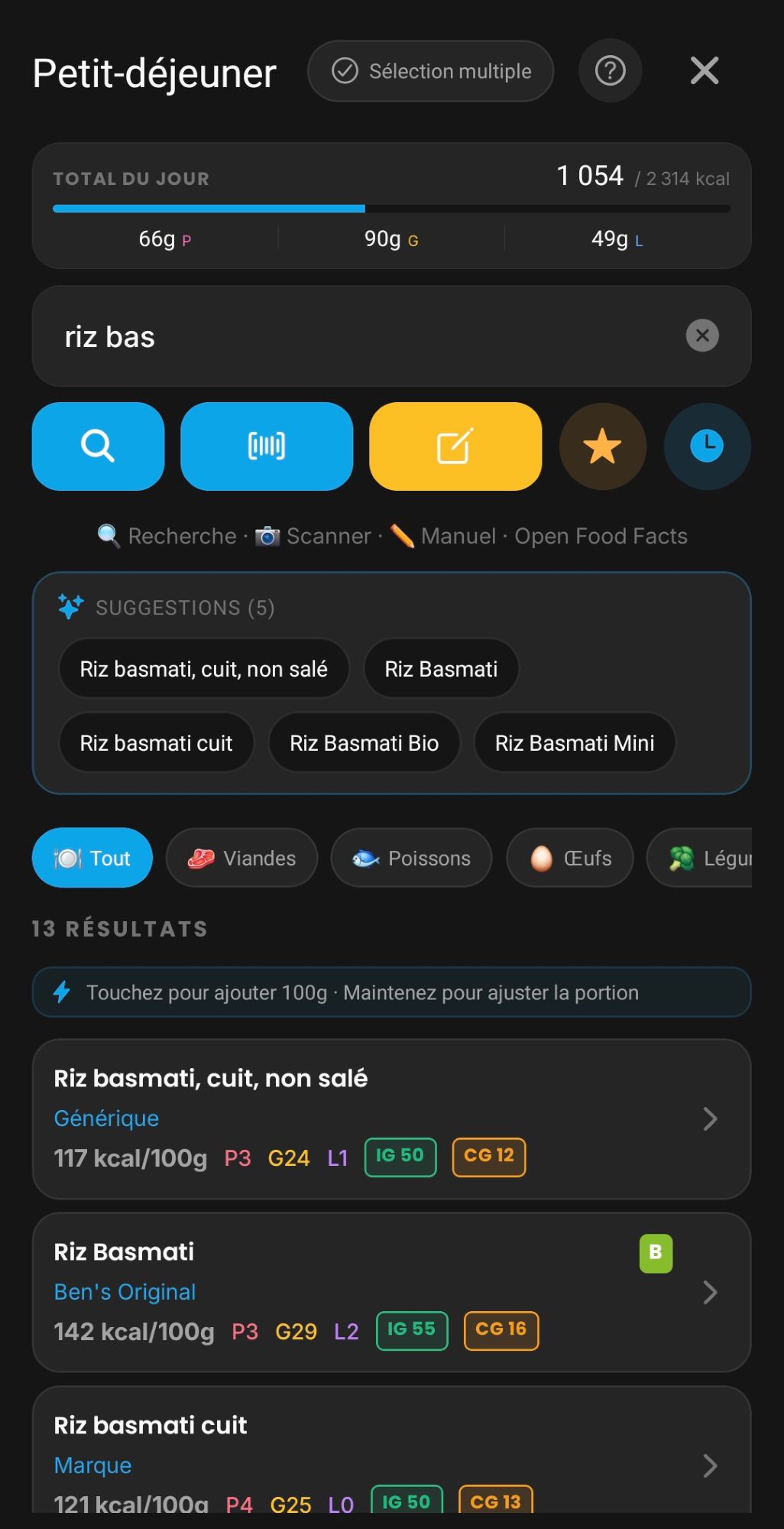 Recherche d'aliments