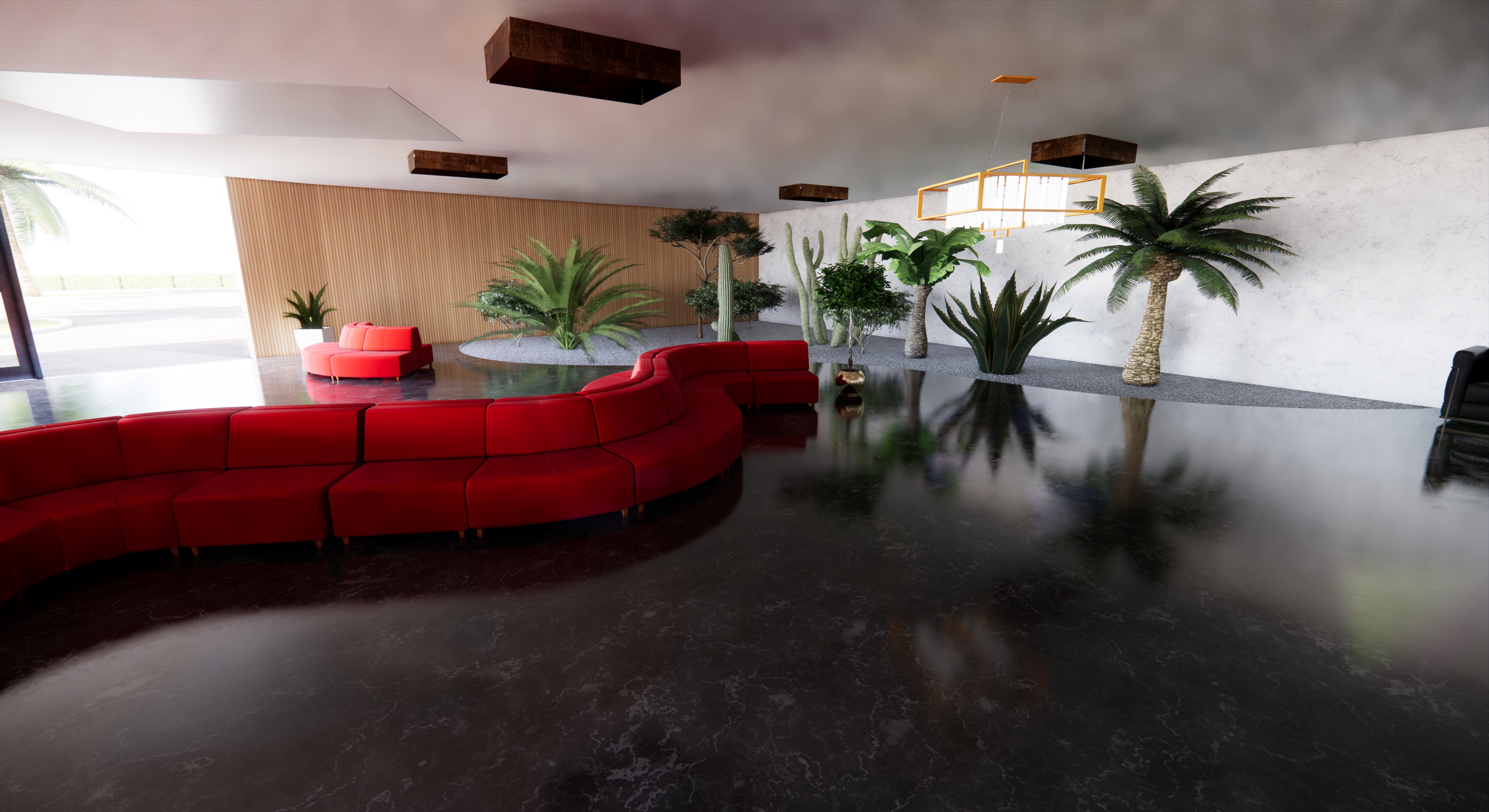 Vista lounge + ascensore curvo
