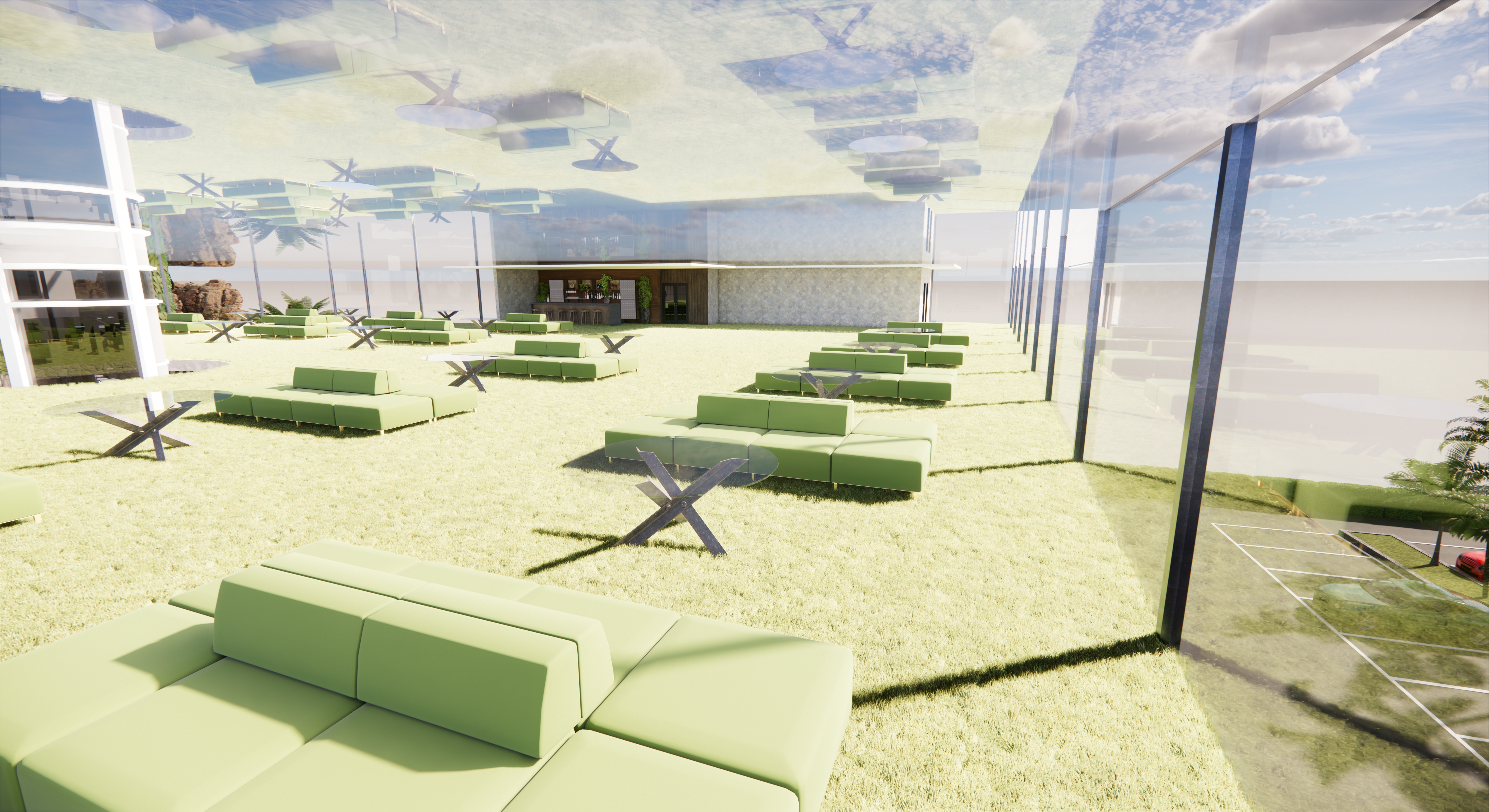 Rooftop con bar elevato vista 360°