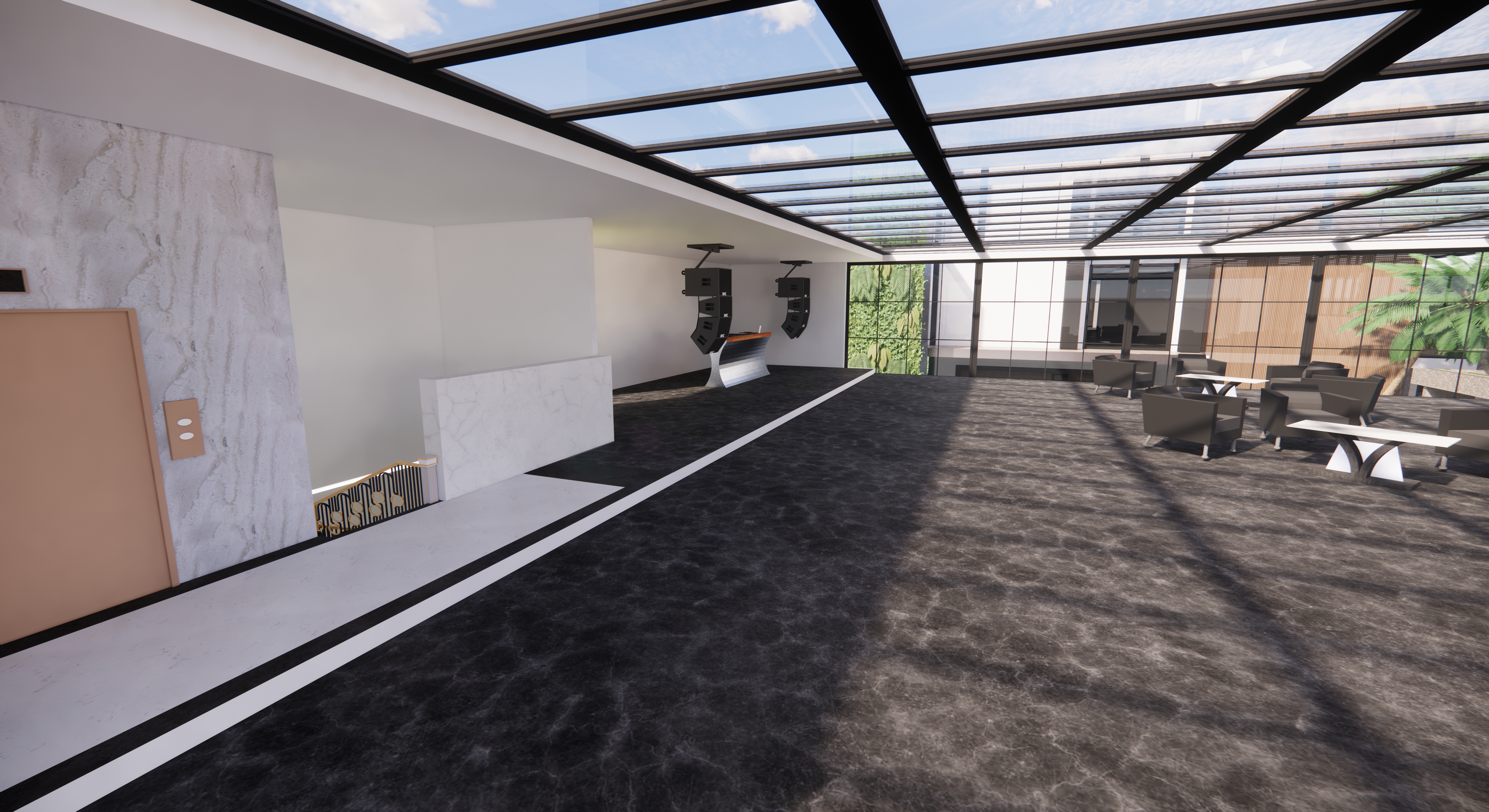 Sky lounge interno con sound system DJ + ascensore Carrara
