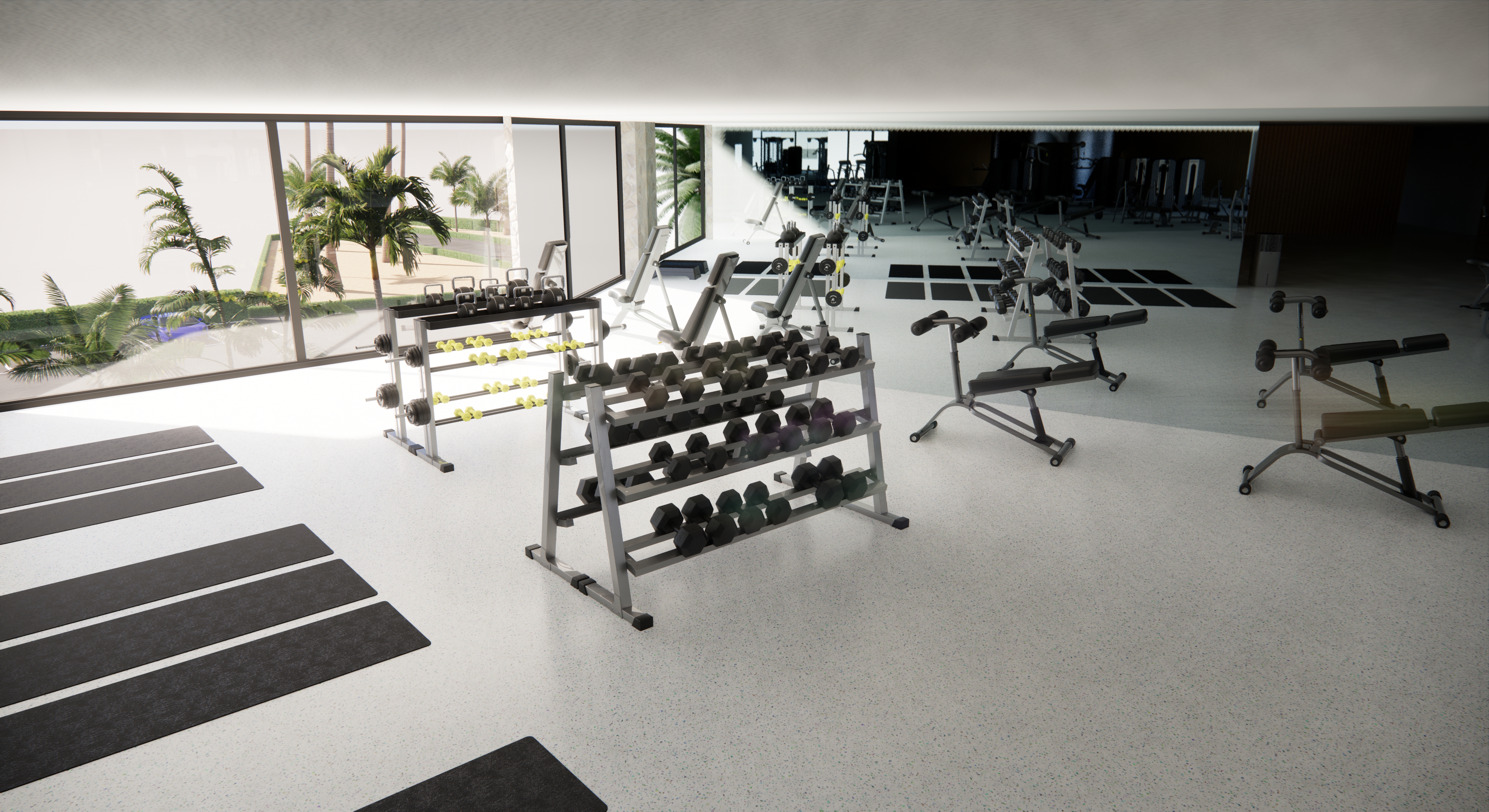 Sala cardio con vetrate sul giardino