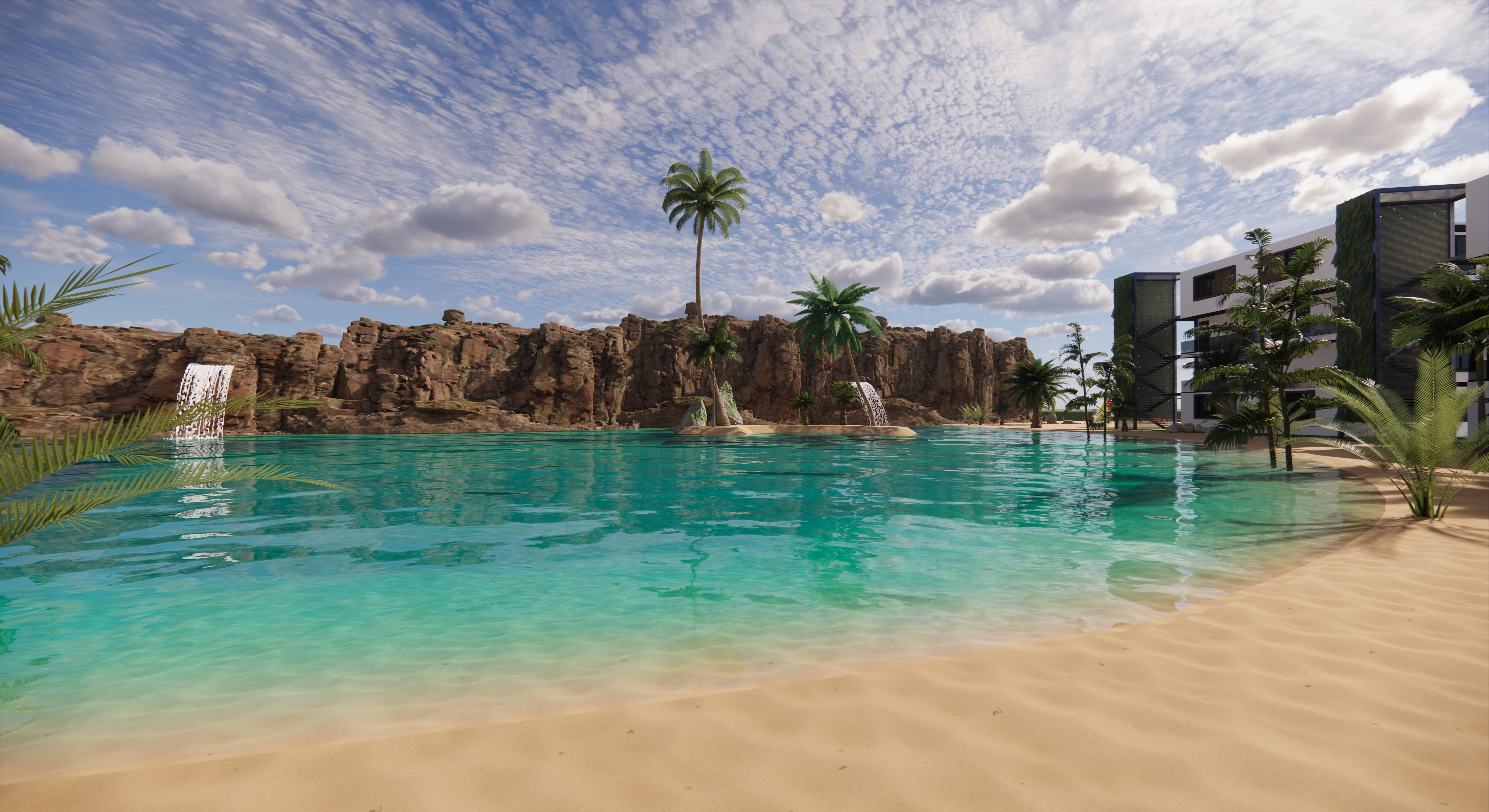 Piscina centrale con cascate naturali