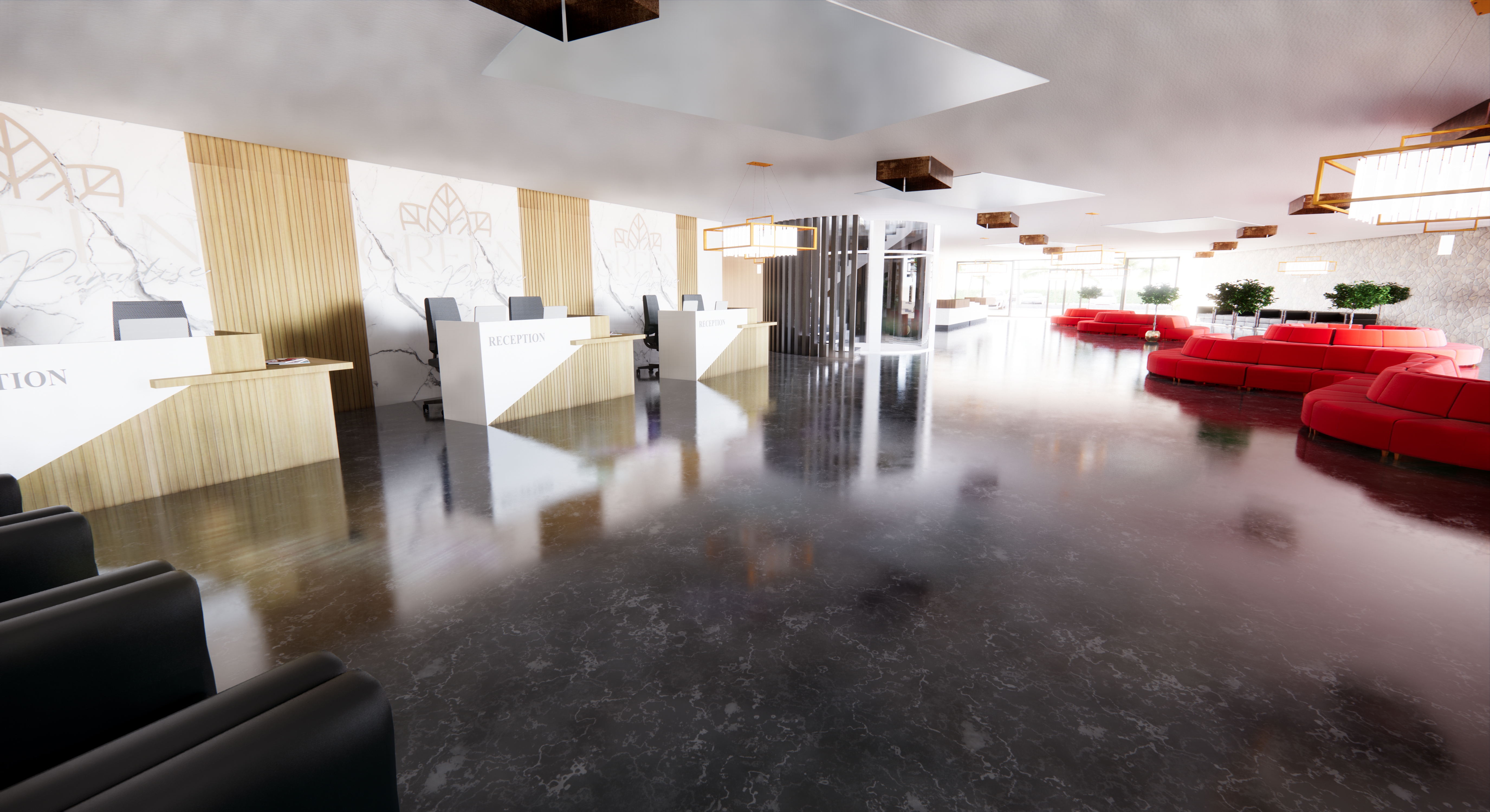 Banco reception + ascensore panoramico