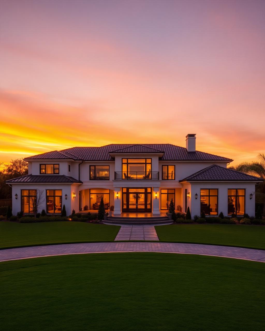 Luxury family home at sunset