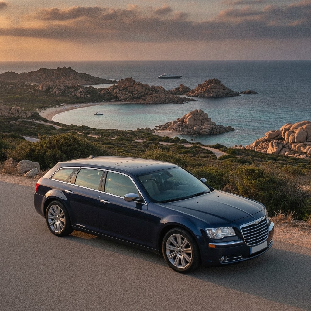 Chrysler 300C Touring blu sulla costa della Gallura