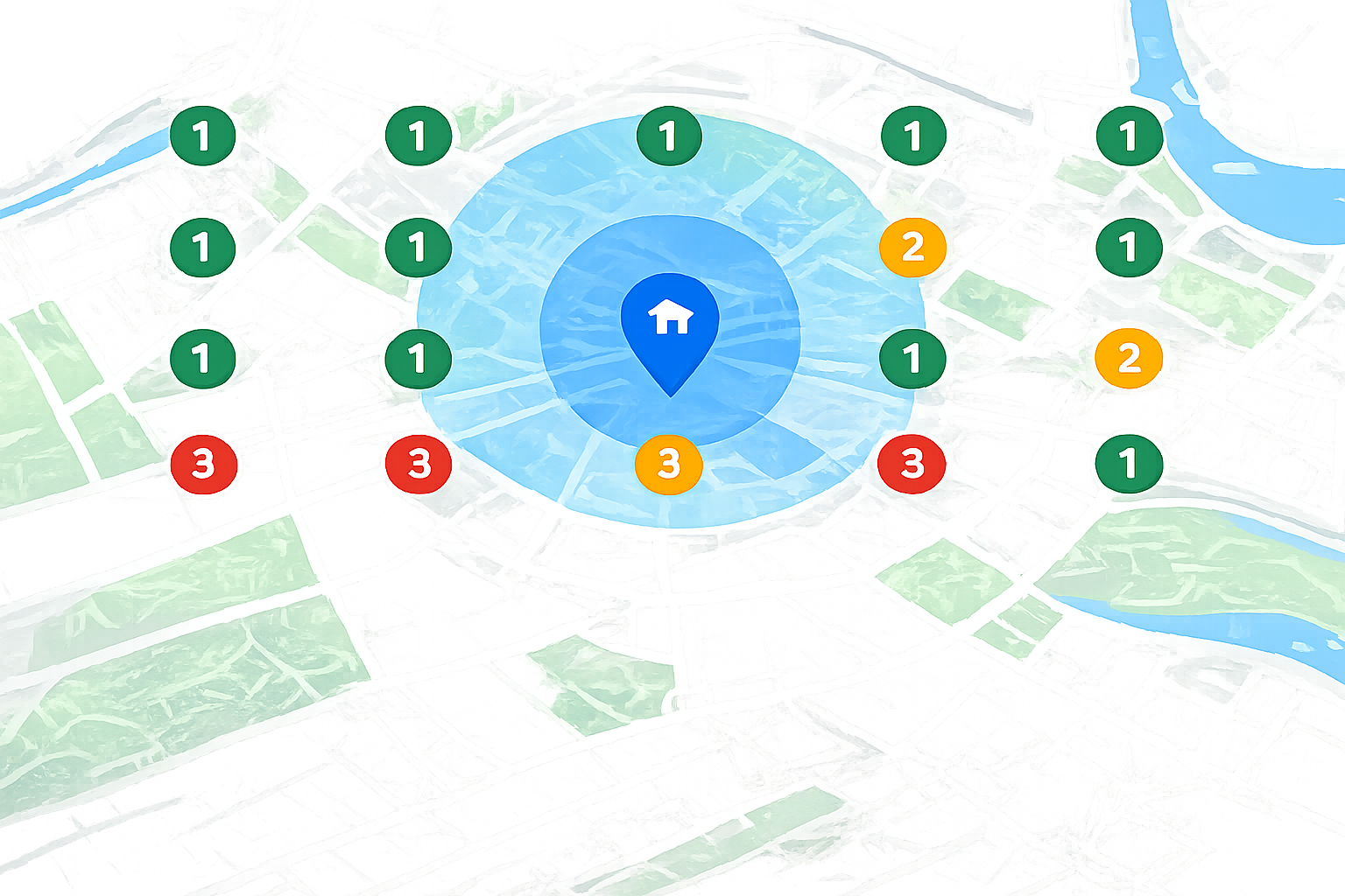 25-point geo-grid showing local ranking positions