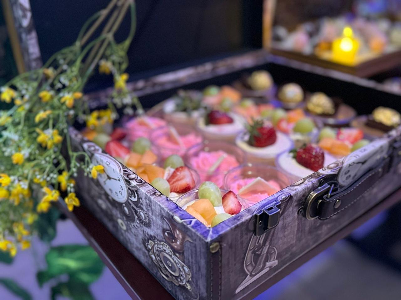 Fruit desserts in vintage treasure box
