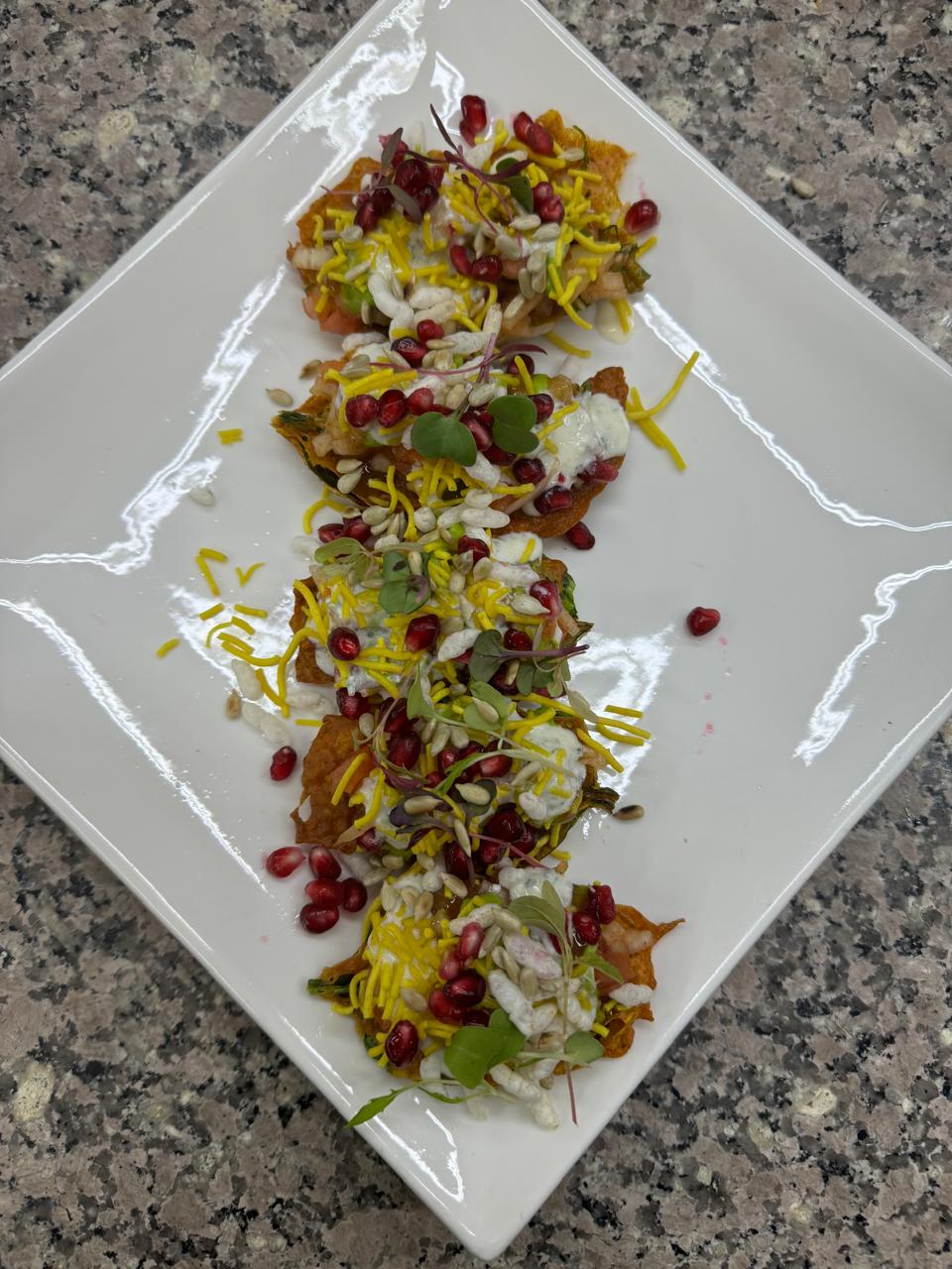 Chaat with pomegranate and sev