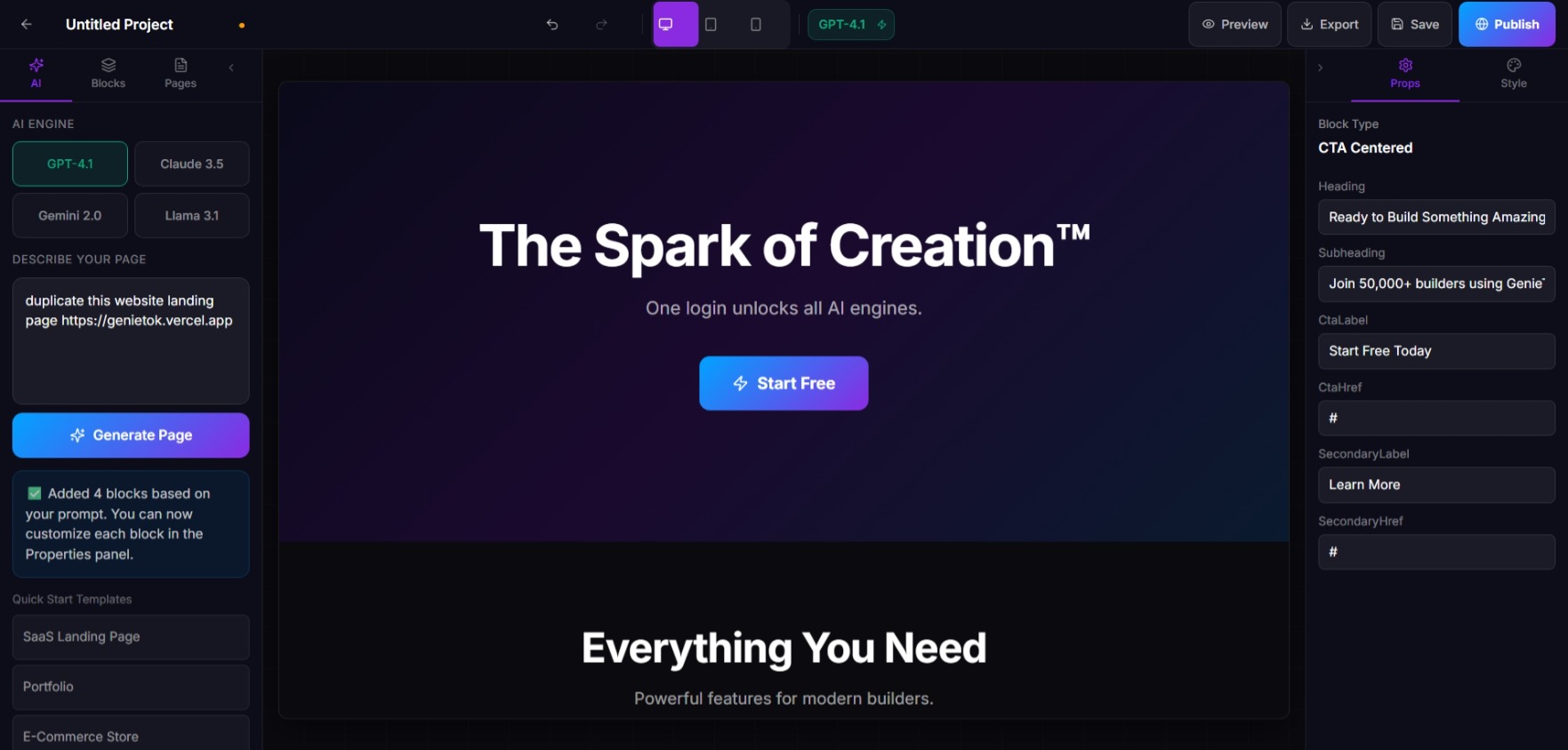 GenieBuilder™ visual editor preview