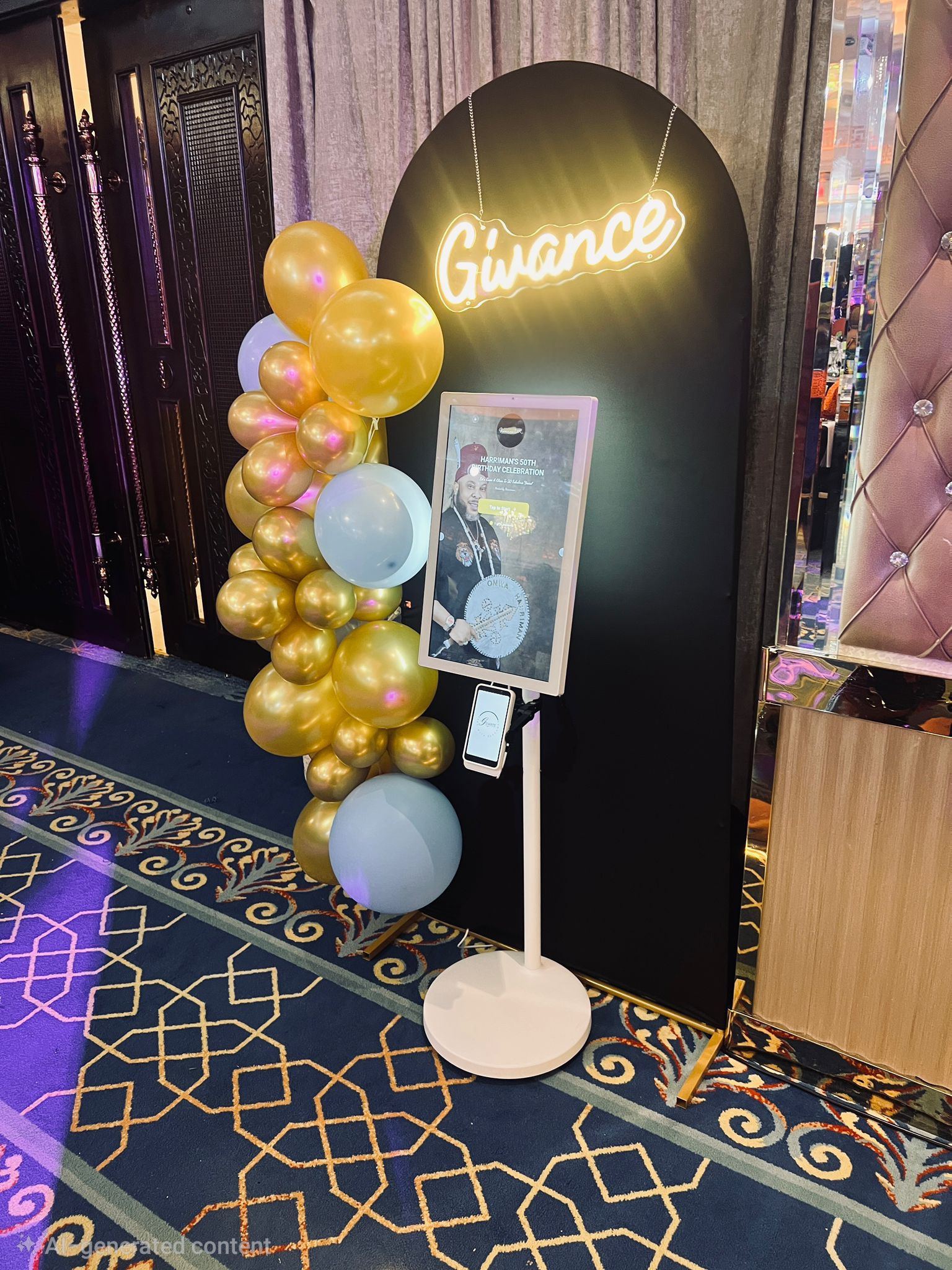 Givance kiosk styled at a 50th birthday celebration