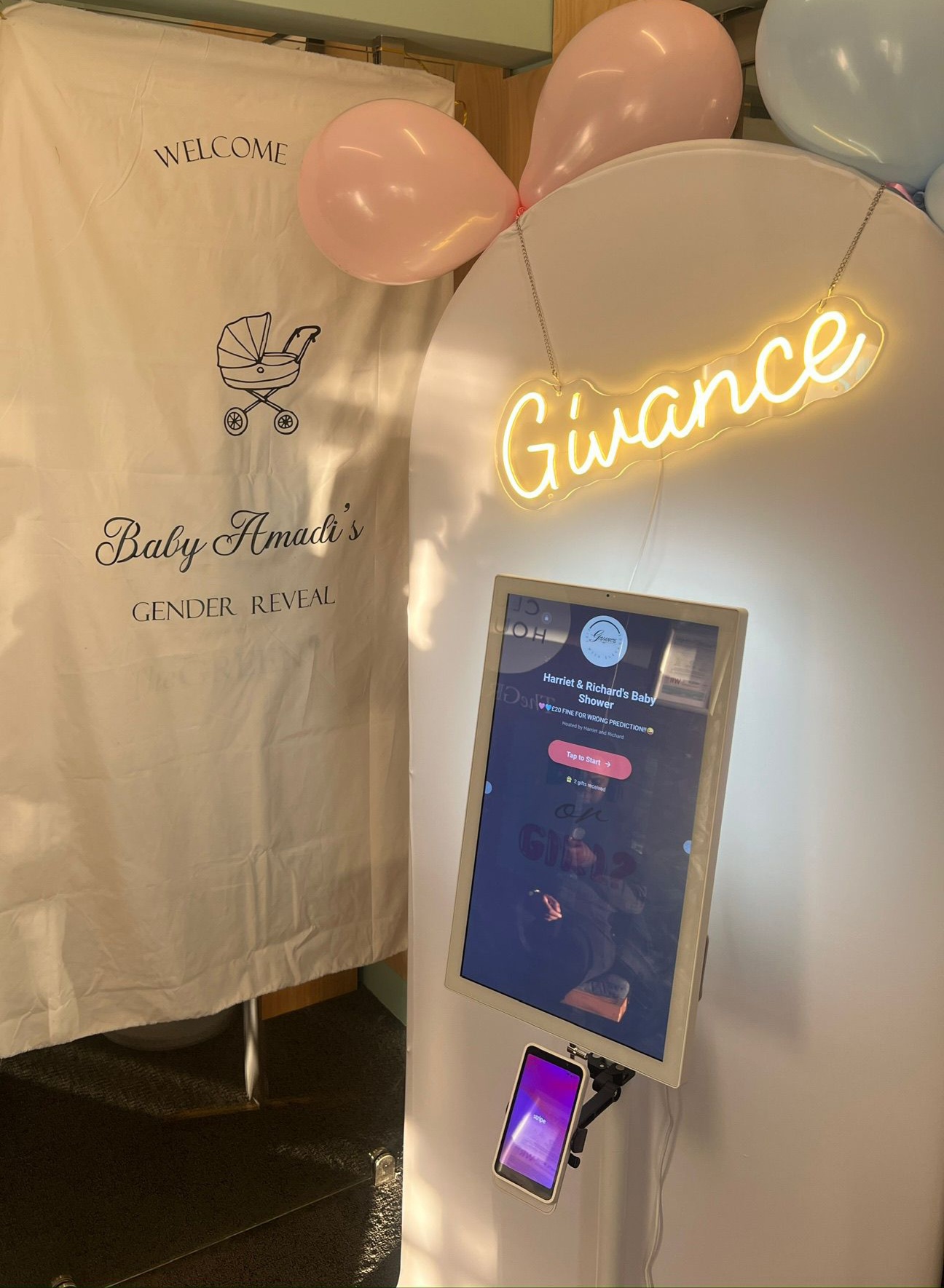 Givance kiosk at Baby Amadi's gender reveal