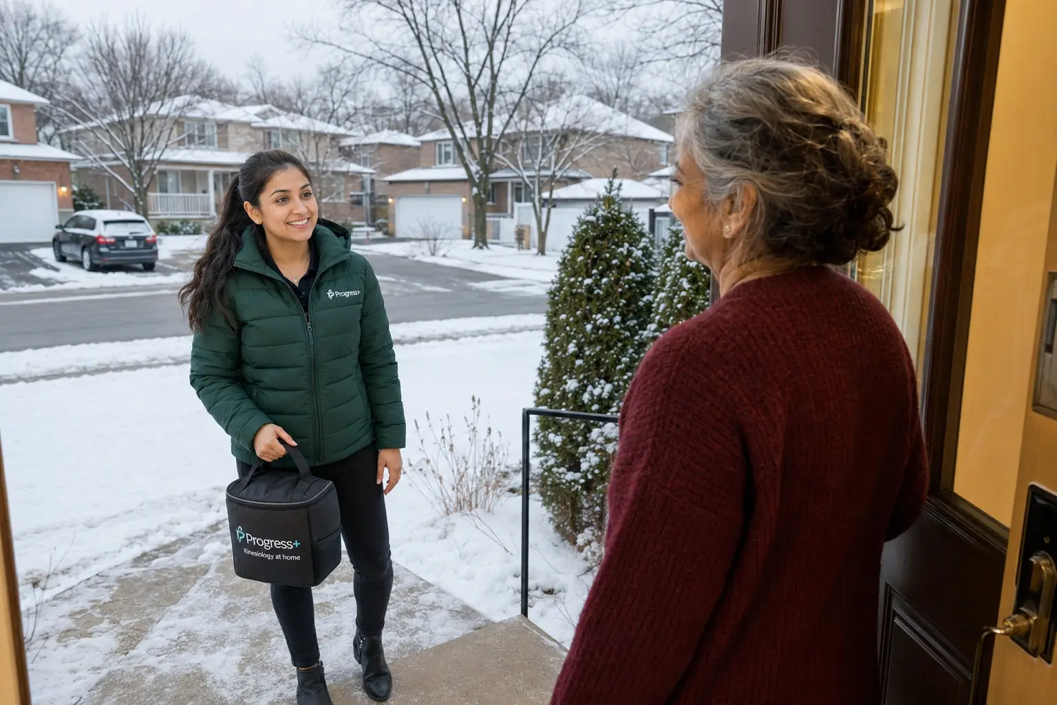 senior strength training Etobicoke — Registered Kinesiologist greeting client at front door