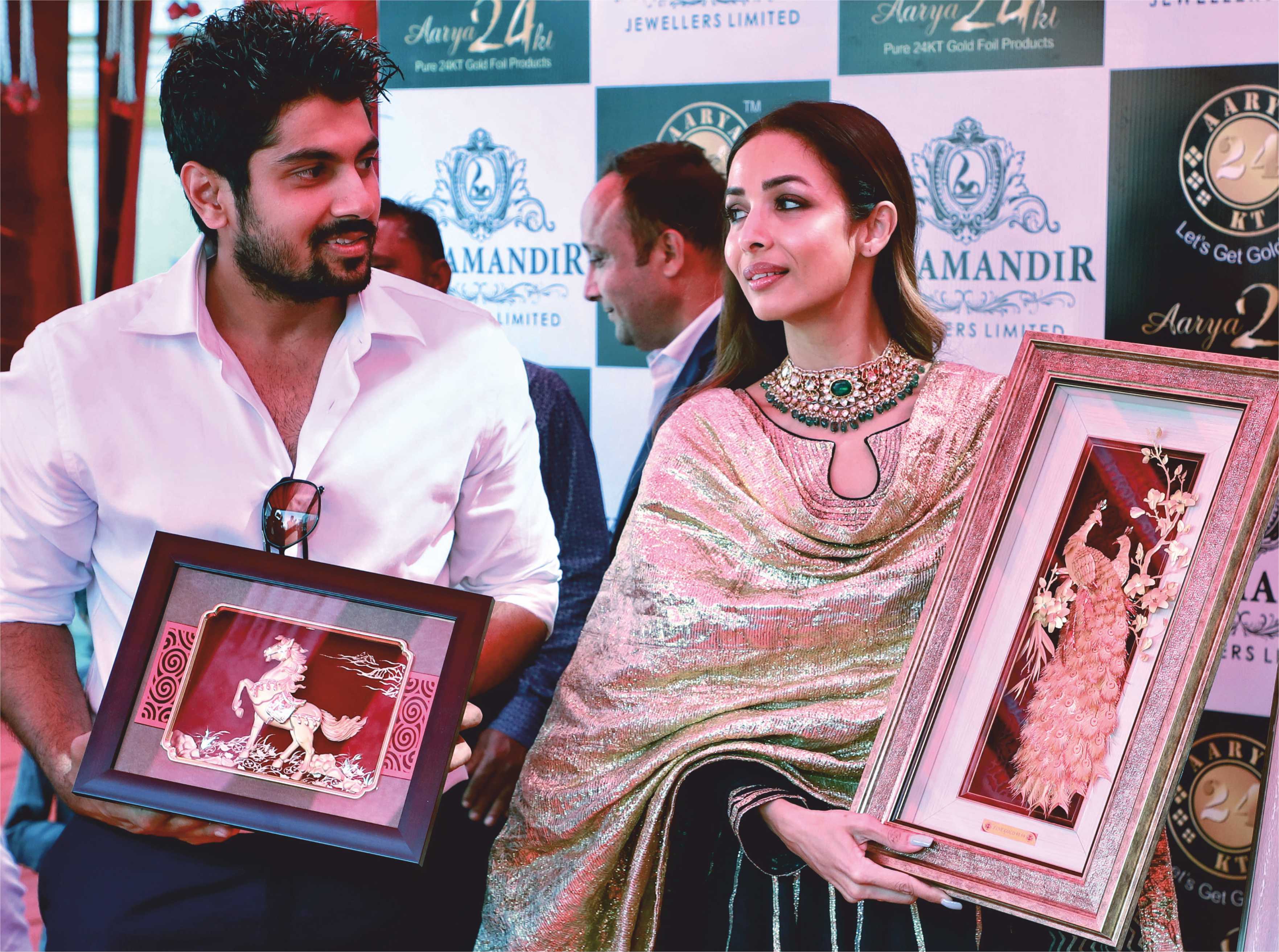 Malaika Arora with Aarya24KT 24KT gold foil artworks