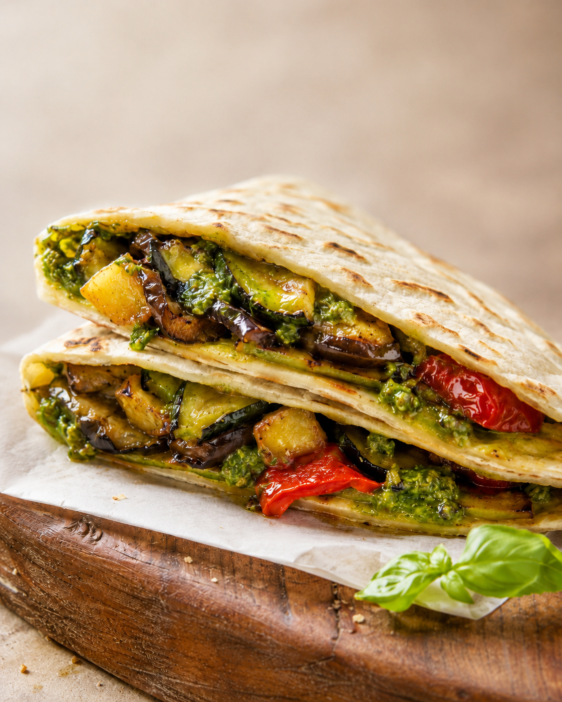 Piadina Vegana con verdure grigliate e pesto
