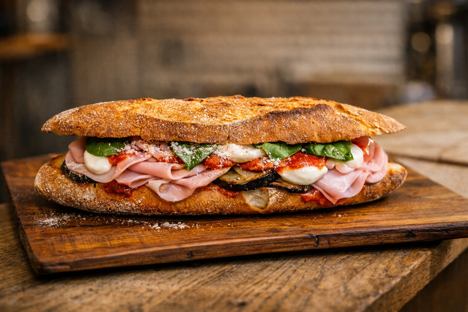 Panino Parmareggio con Mortadella IGP, stracciatella, mandorle e miele