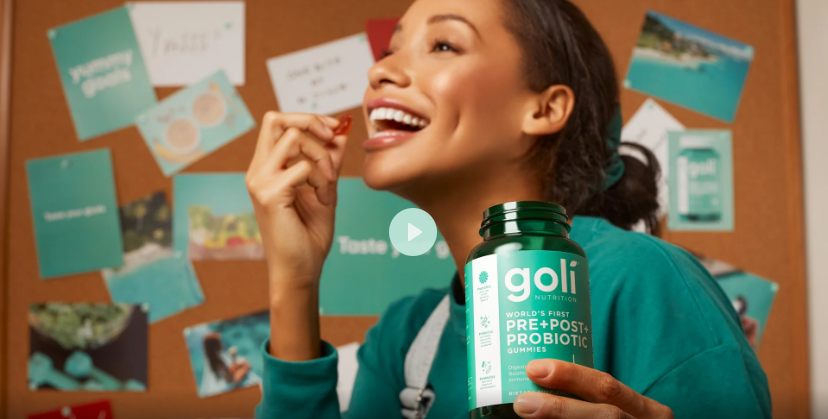 A real customer enjoying her Goli pre+post+probiotic gummy