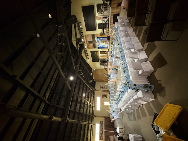 Hem of Grace Events church event elegant long table setup Florida wedding coordination