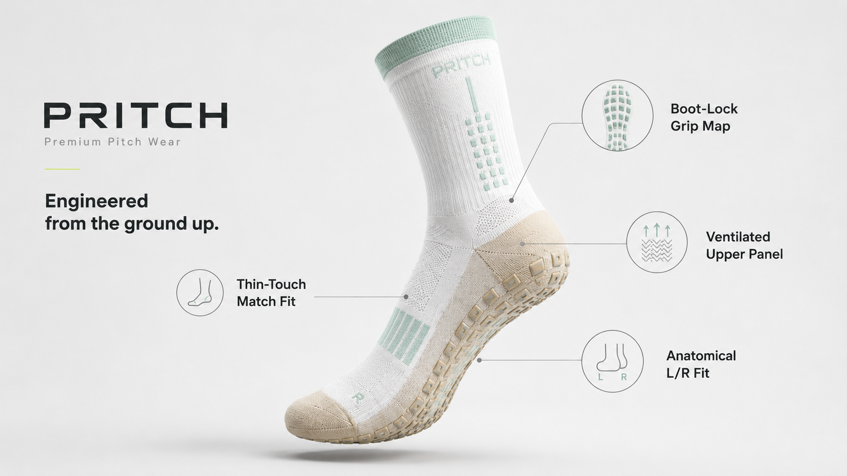 Pritch grip sock with technical feature callouts