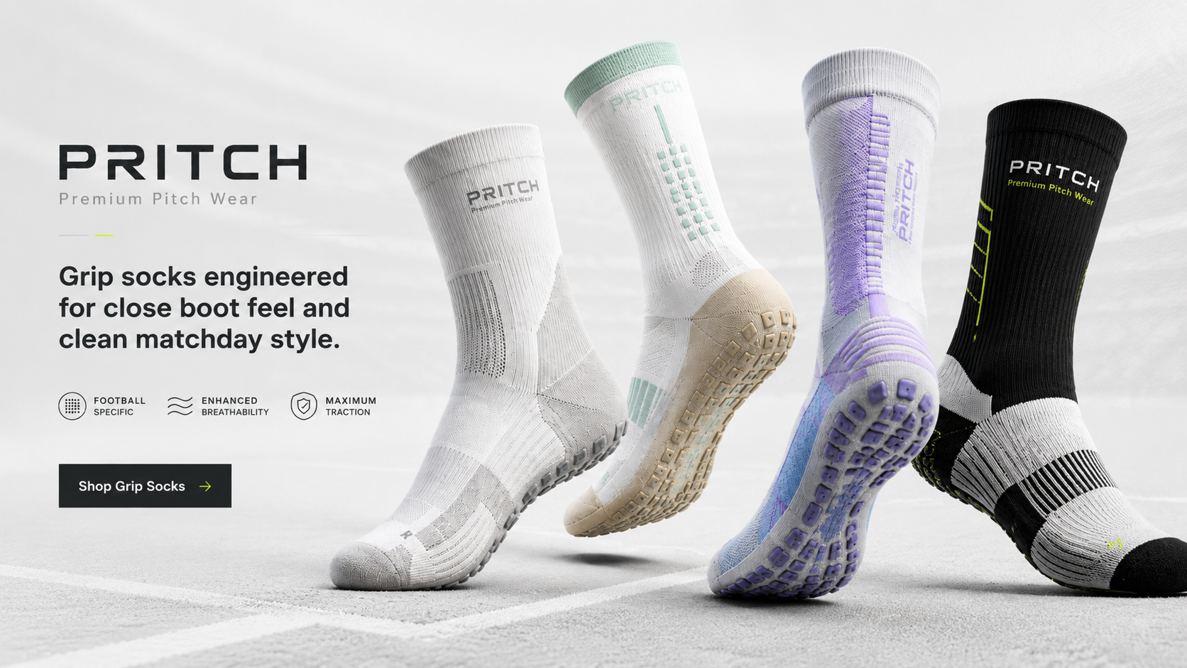 Pritch grip socks — Series 01 lineup on pitch