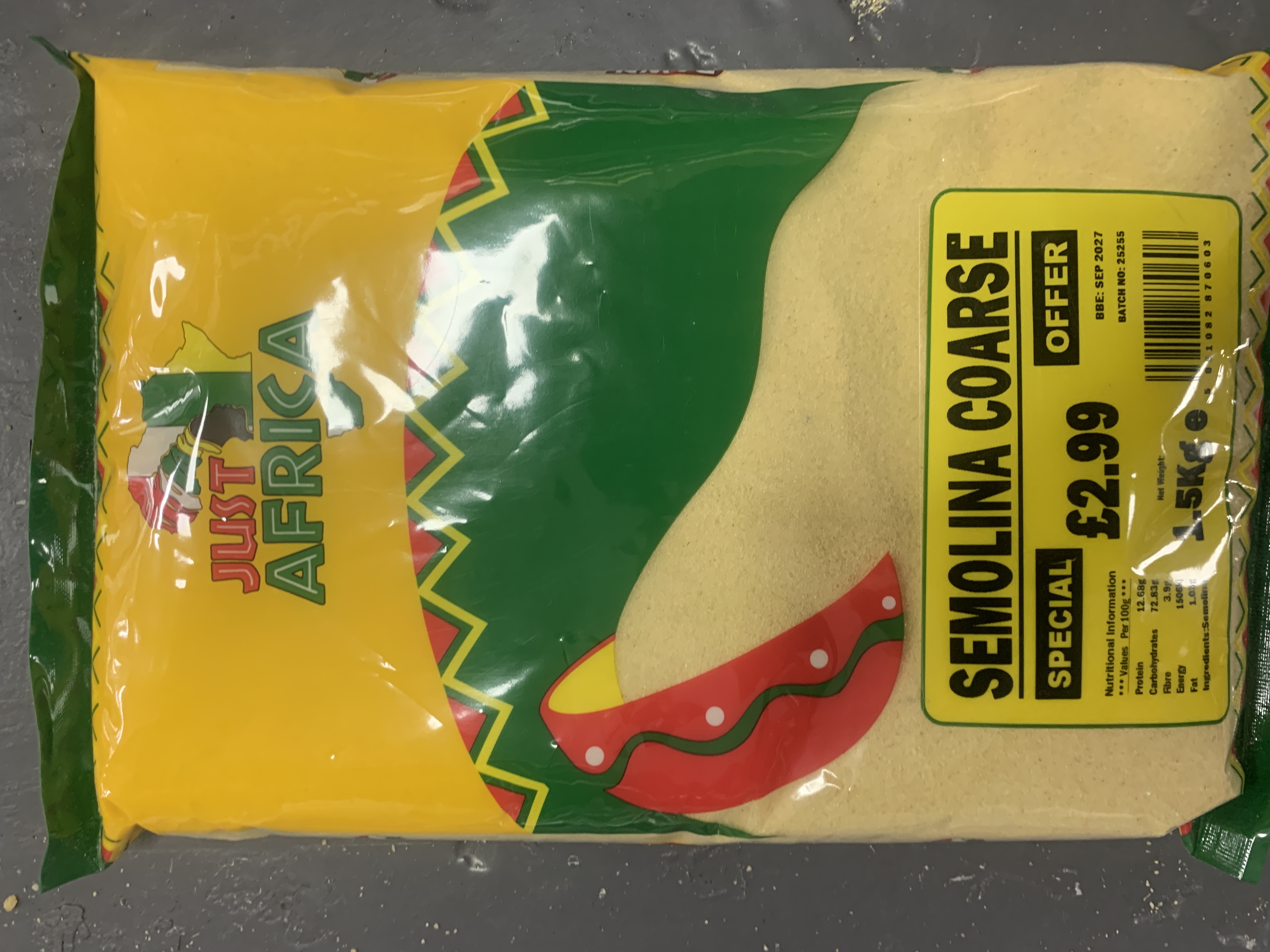 Just Africa Semolina Coarse 1.5kg