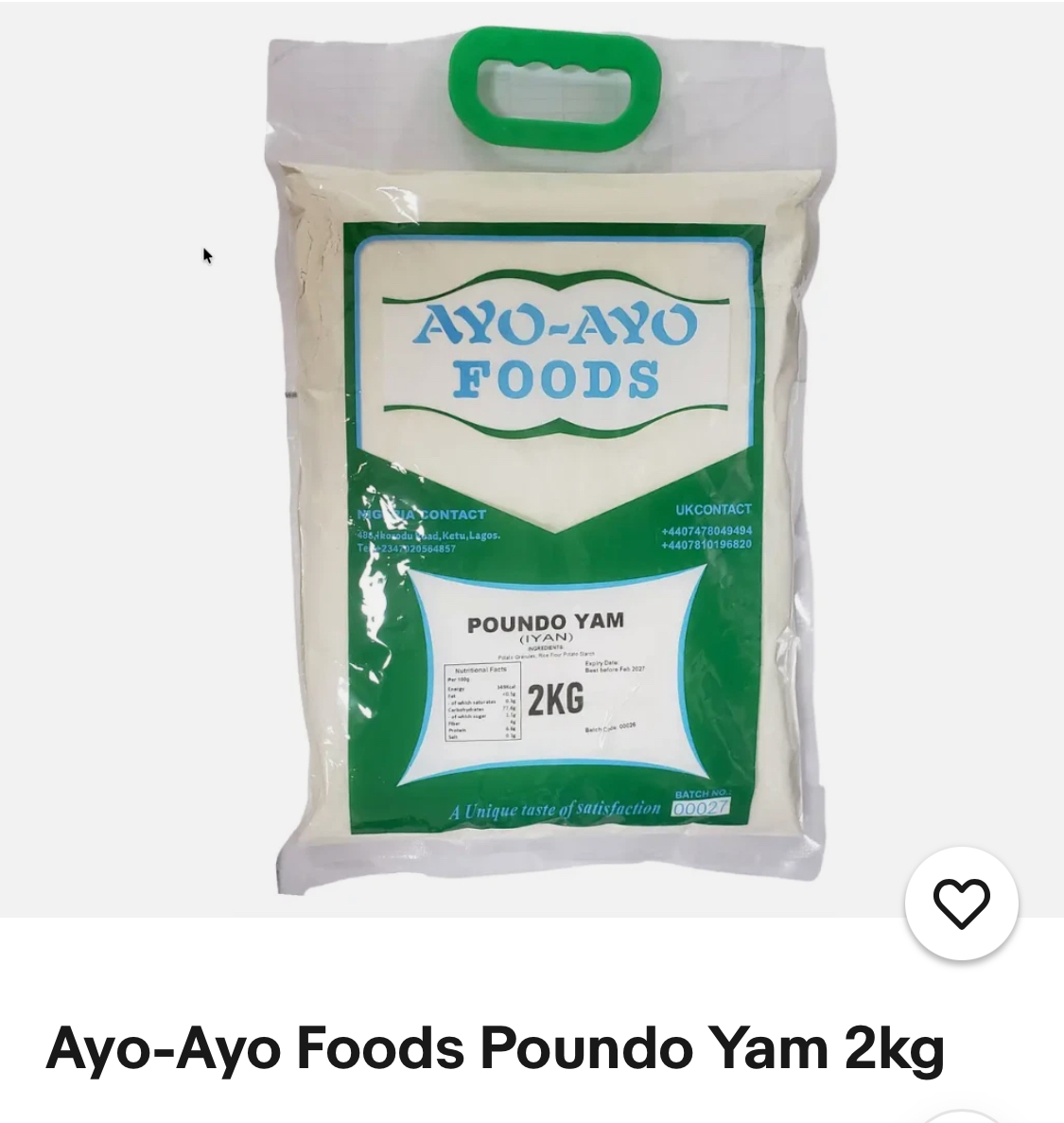 Ayo-Ayo Foods Poundo Yam 2kg