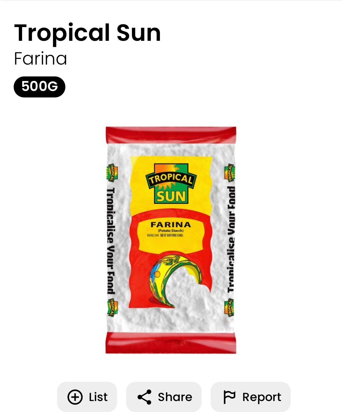 Tropical Sun Farina (Potato Starch) 500g
