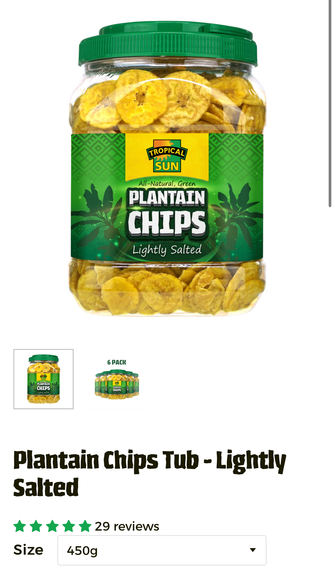 Tropical Sun Plantain Chips Tub - Lightly Salted 450g