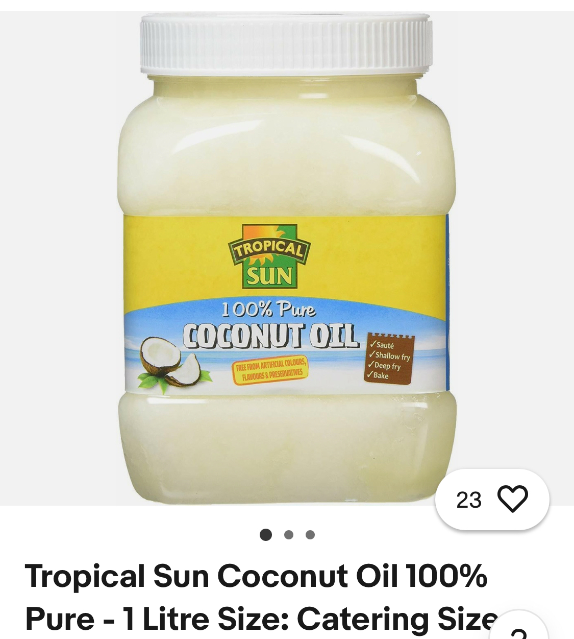 Tropical Sun 100% Pure Coconut Oil 1L Catering Size