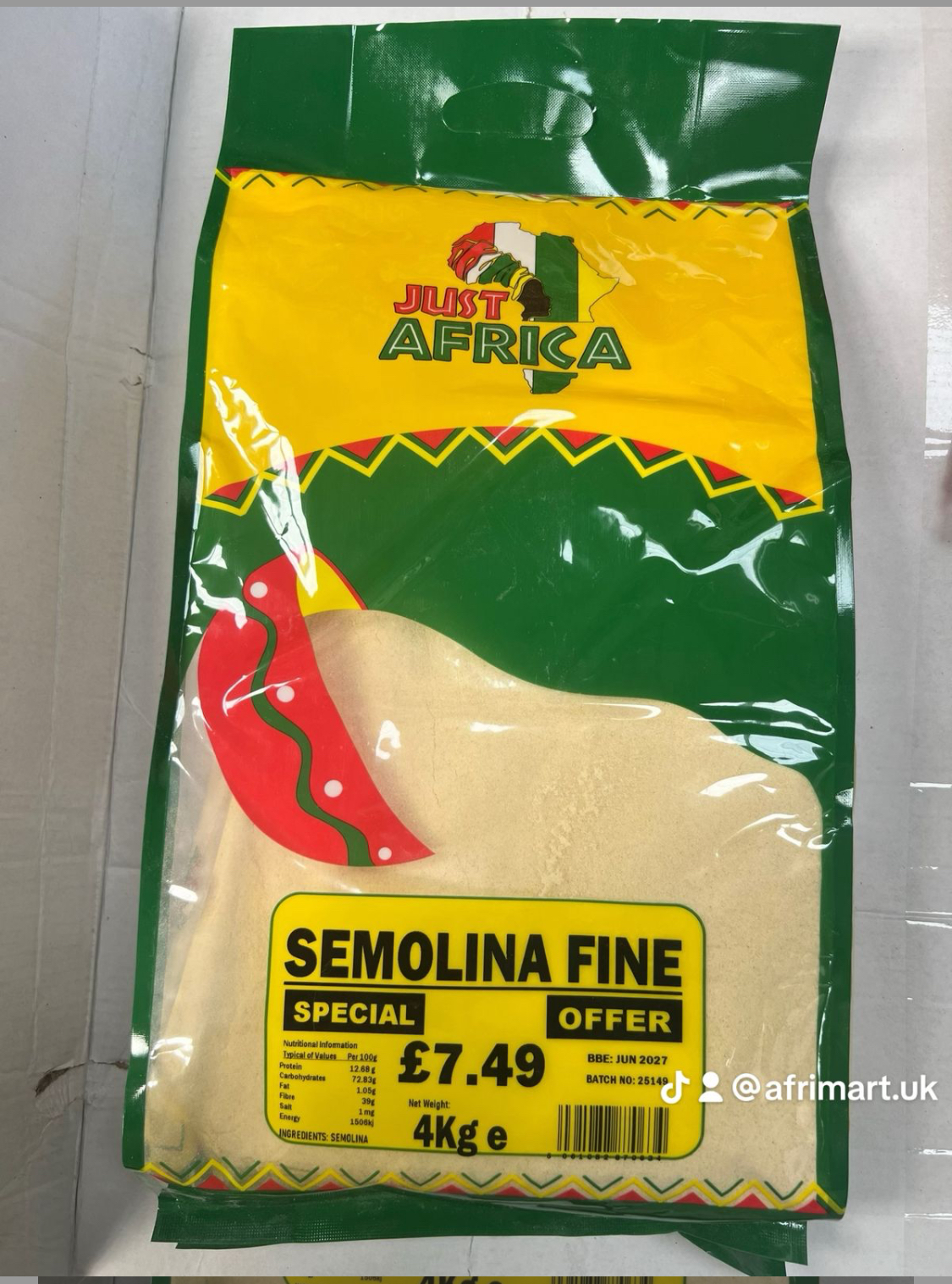 Just Africa Semolina Fine 4kg