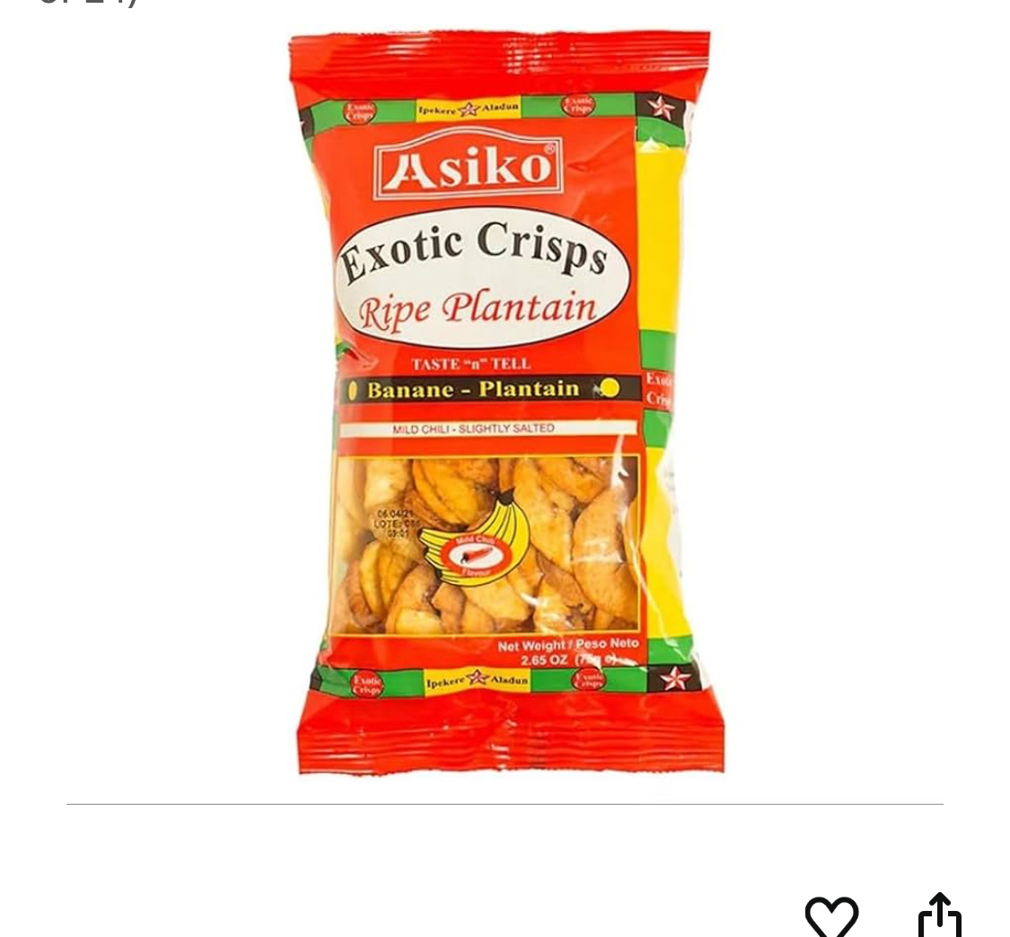 Asiko Exotic Crisps Ripe Plantain - Unsalted 75g