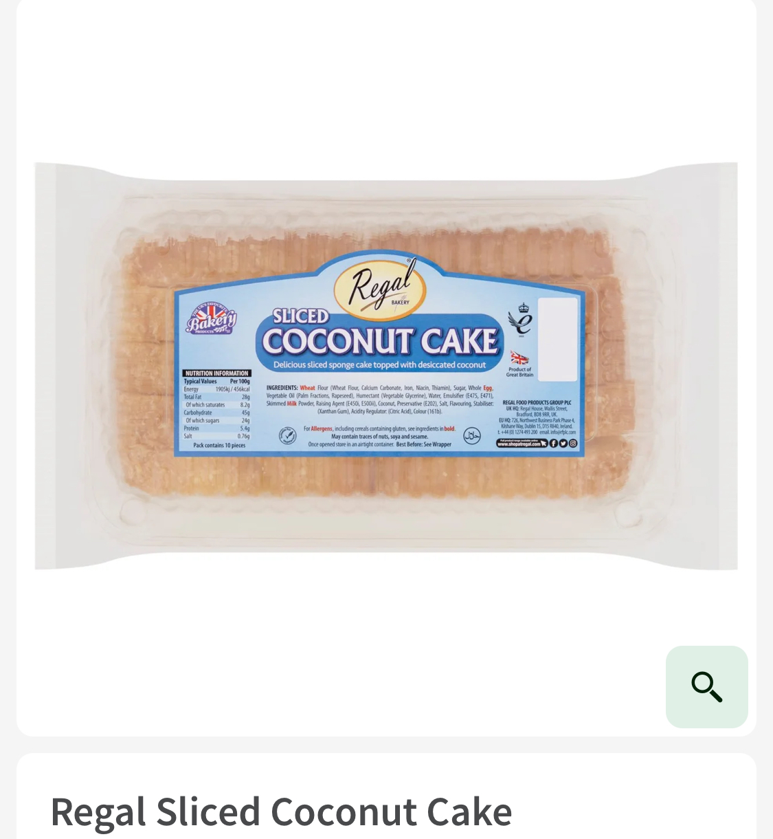 Regal Bakery Sliced Coconut Cake