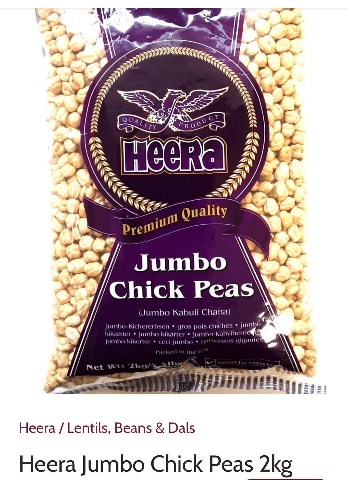 Heera Jumbo Chick Peas (Kabuli Chana) 2kg