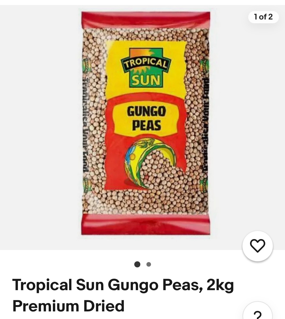 Tropical Sun Gungo Peas Dry 2kg