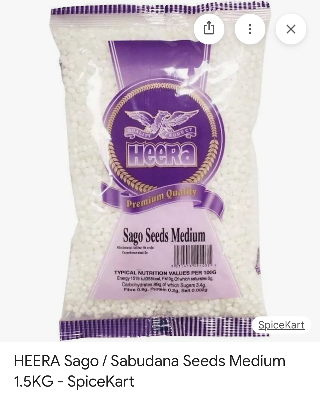 Heera Sago Seeds Medium (Sabudana) 1.5kg
