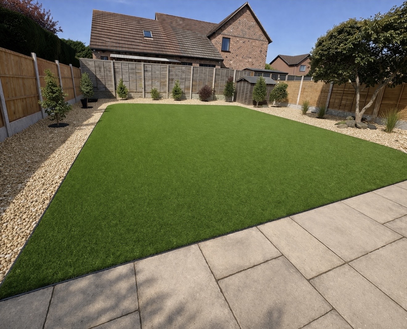 Front garden — grass with porcelain driveway
