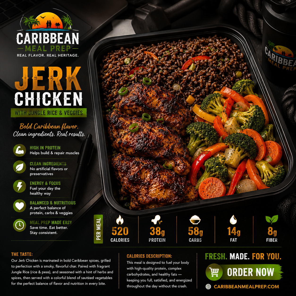 Premium Jerk Chicken with Diri Djon Djon
