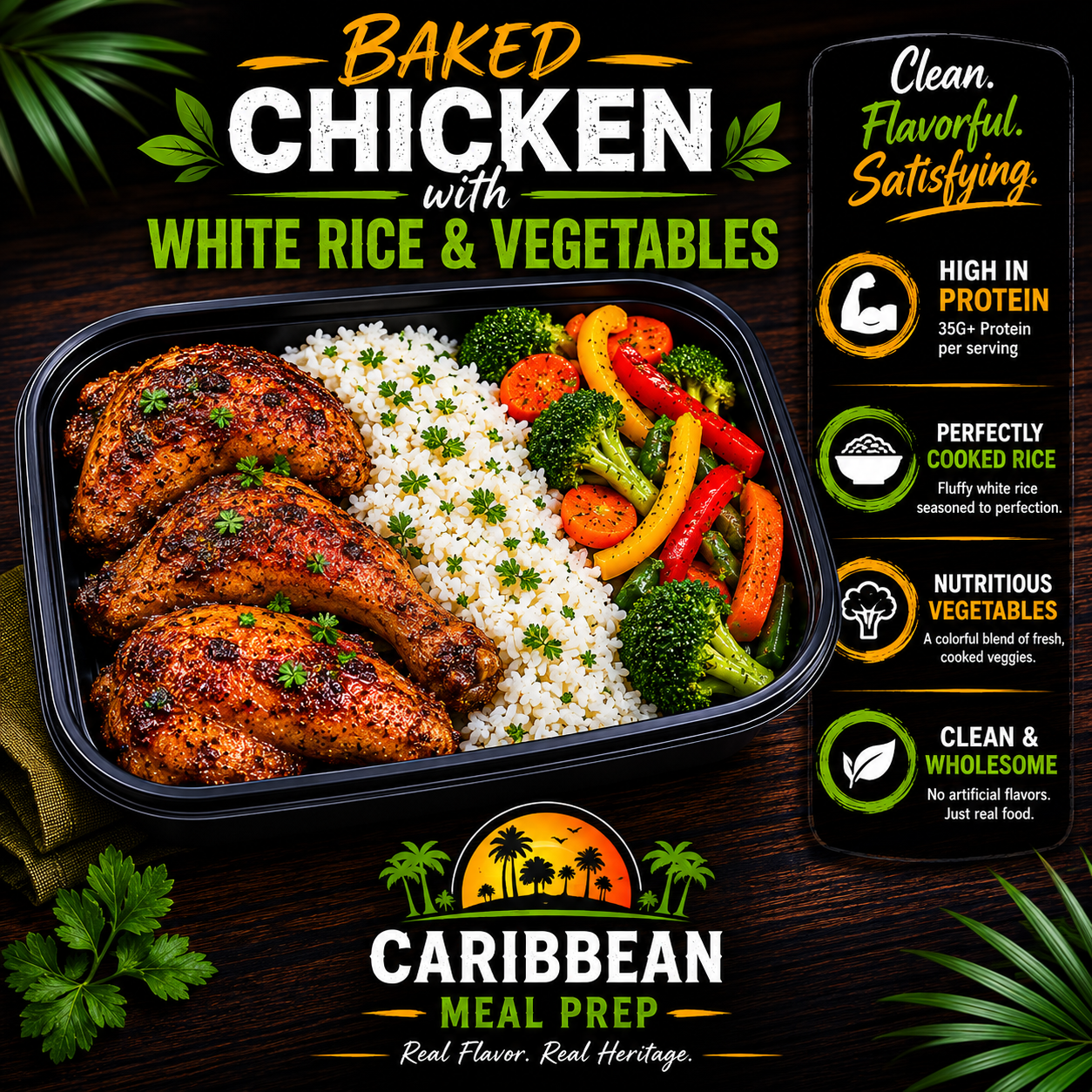 Baked Chicken with White Rice & Vegetables