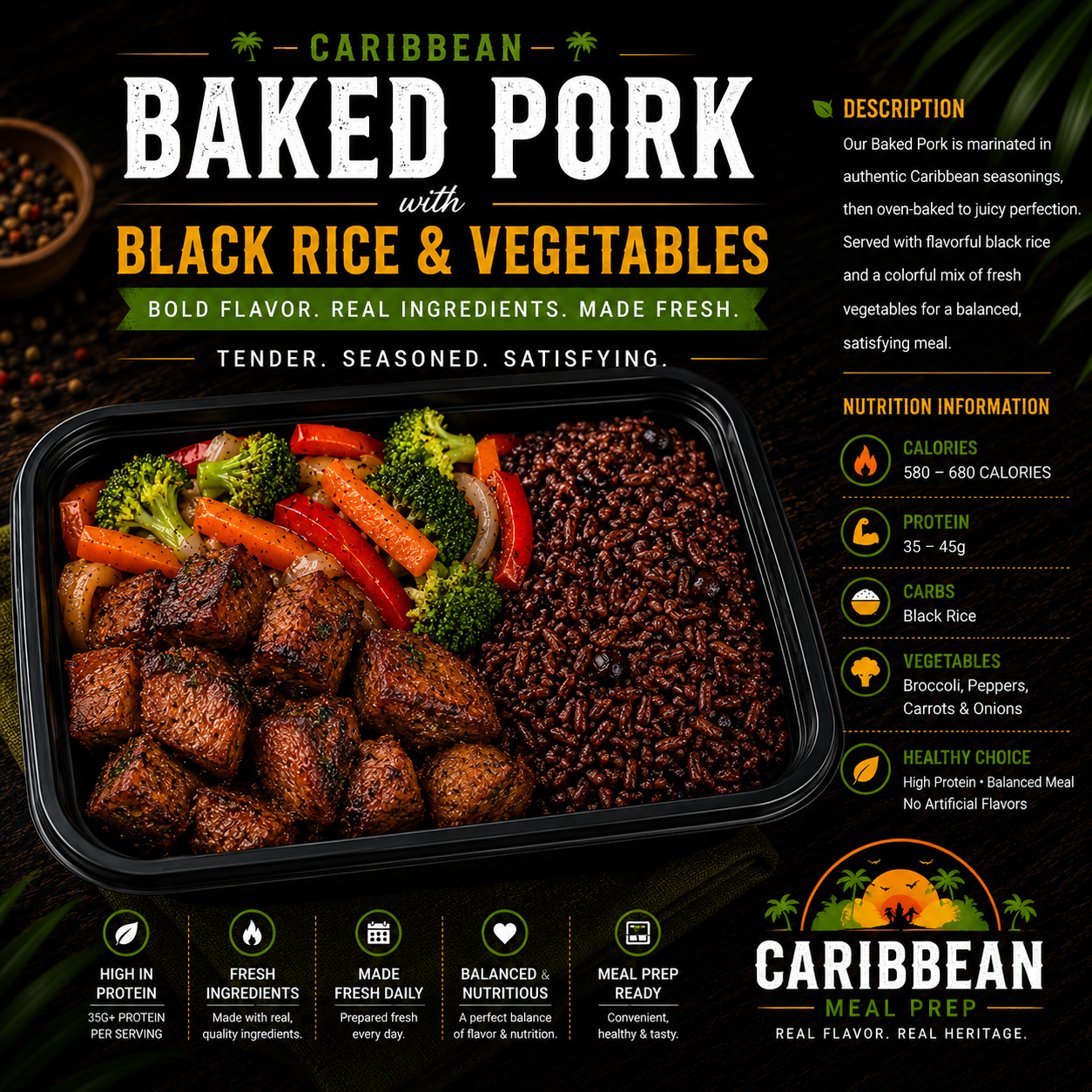Baked Pork with Black Rice & Vegetables