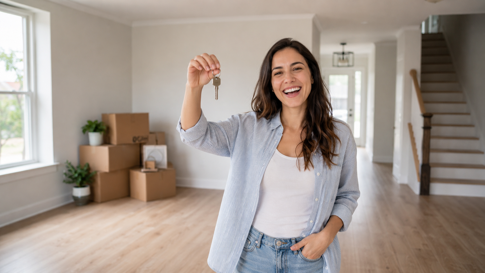 Happy new homeowners with keys