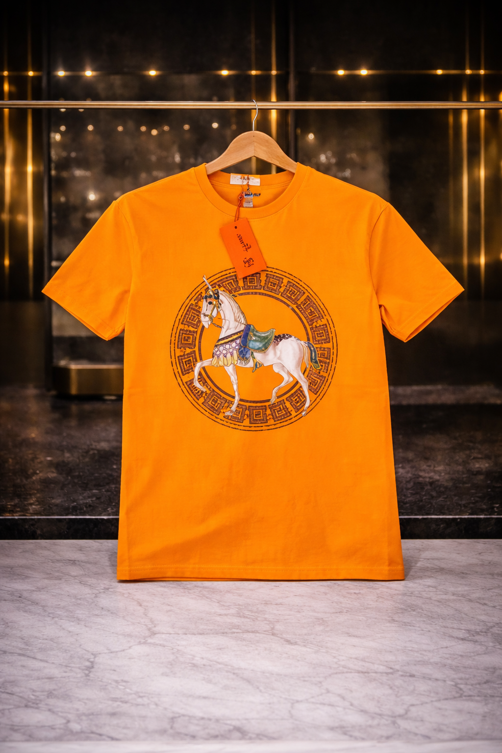Camiseta Tela Fría Hermès Orange White Horse Circle
