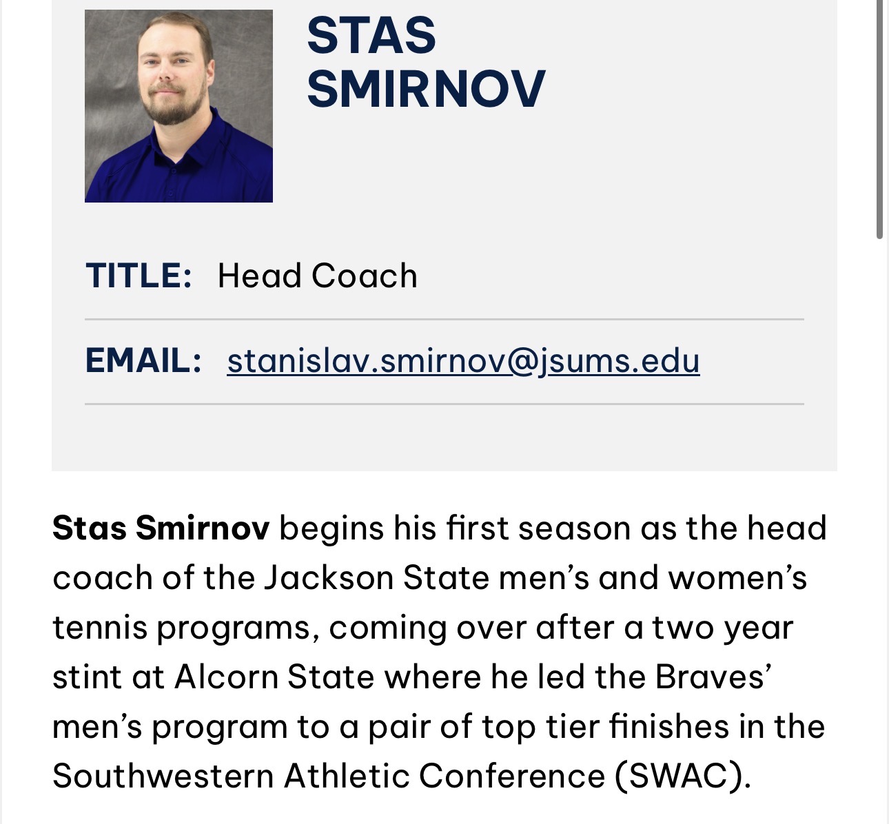 Head Coach Stas Smirnov